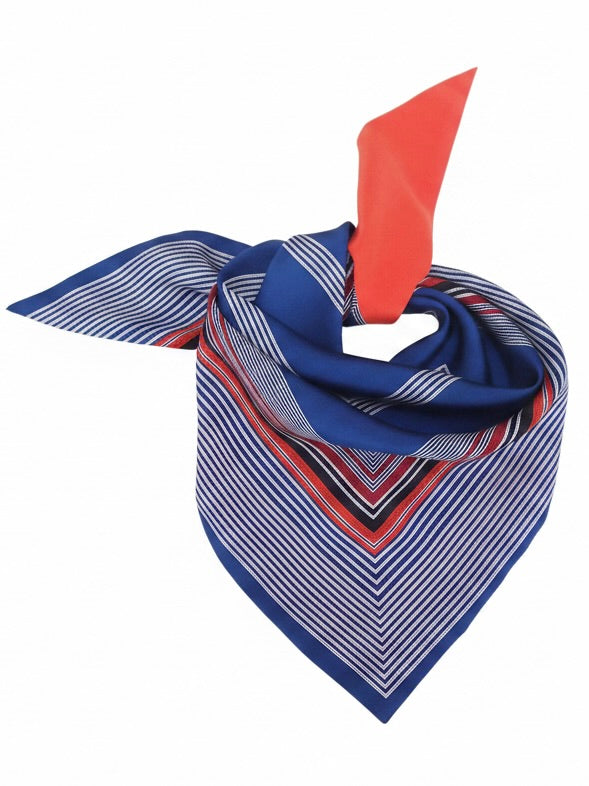 Capitana CAPOLI avanti - kleines Seidentuch mit Streifenprint in Royalblau, Weiß und Koralle, handgefertigt, limitierte Auflage, Atelier Frankfurt